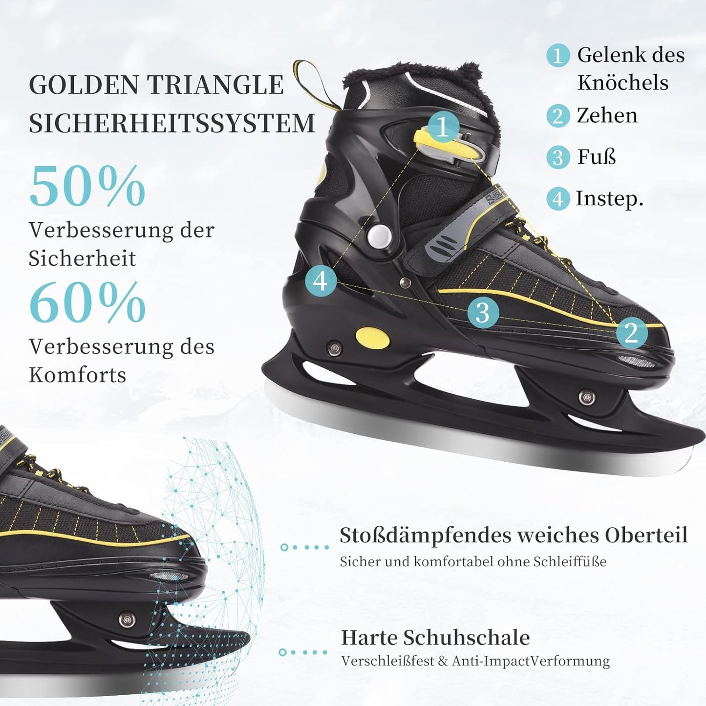 XIUWOUG Verstellbare Schlittschuhe  Edelstahlkufen Eishockey Skates, L(38-41)