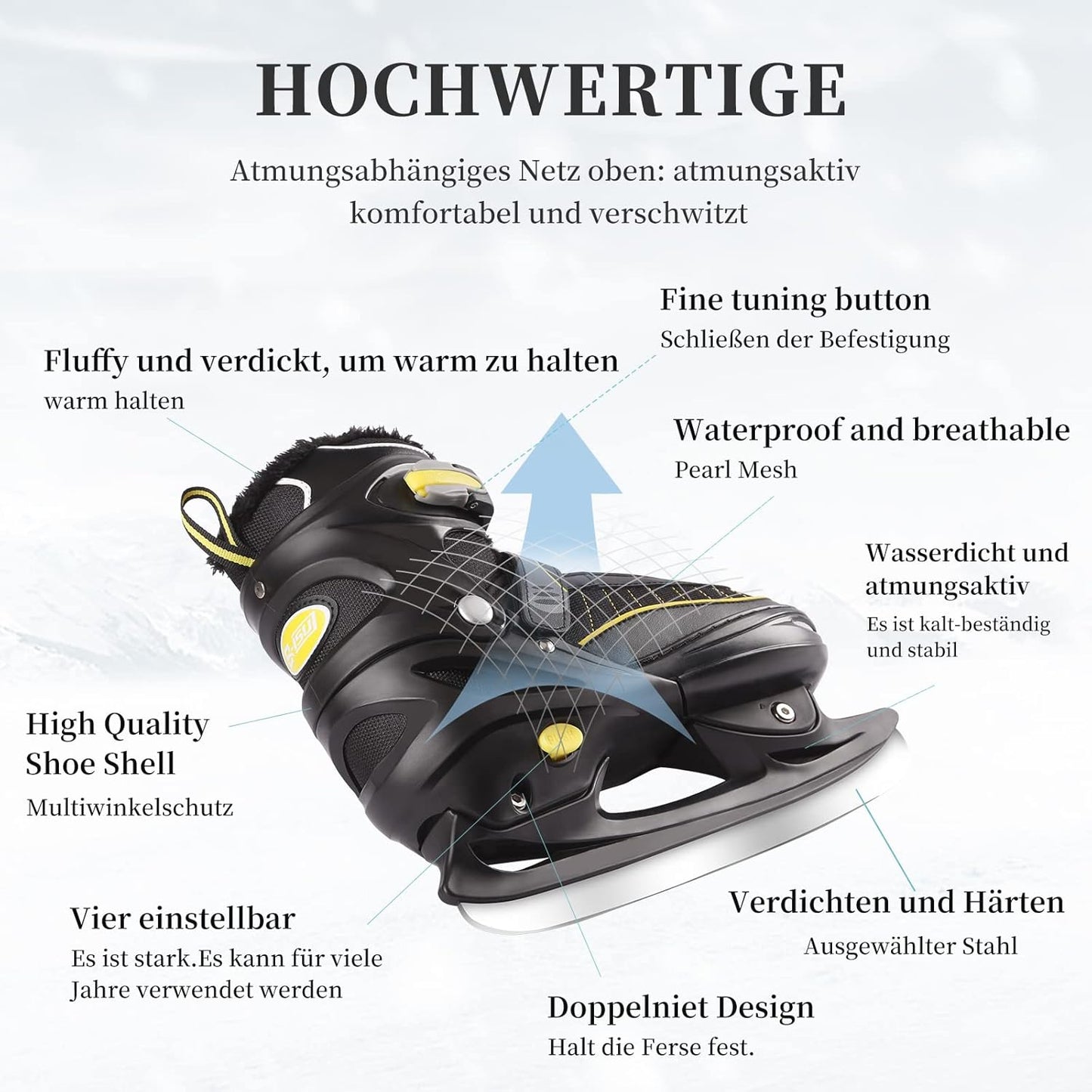 XIUWOUG Verstellbare Schlittschuhe  Edelstahlkufen Eishockey Skates, L(38-41)