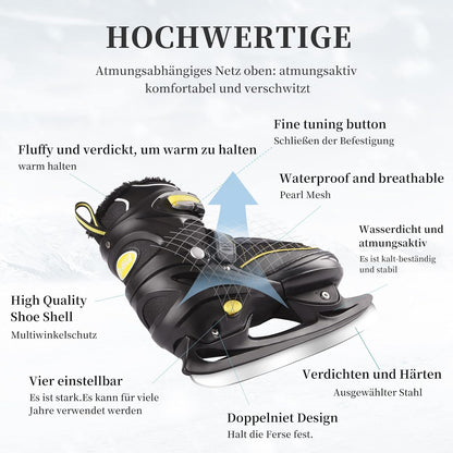 XIUWOUG Verstellbare Schlittschuhe  Edelstahlkufen Eishockey Skates, L(38-41)