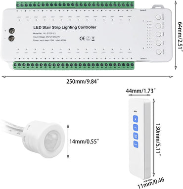 XLSBZ LED-Treppenstufenbeleuchtung Controller mit Bewegungsmelder,28 Stufen Treppenlichtsteuerung mit Fernbedienung
