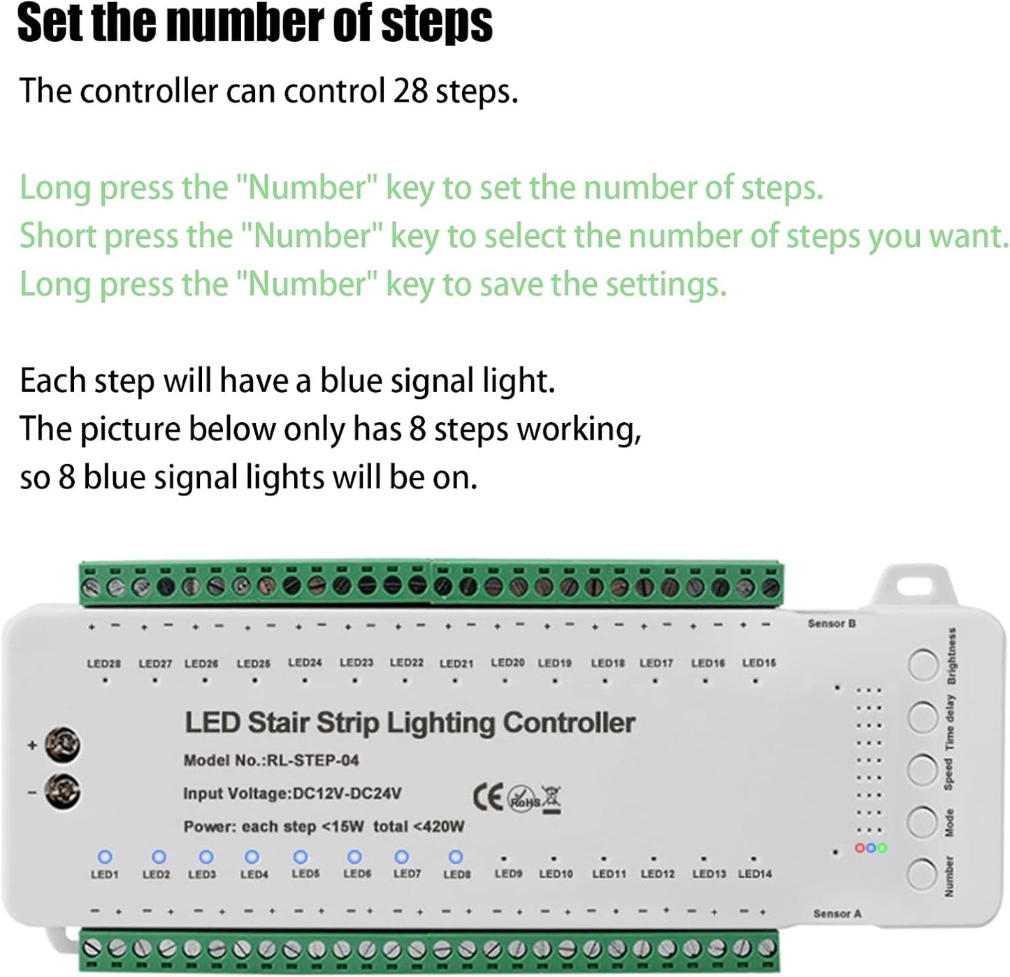 XLSBZ LED-Treppenstufenbeleuchtung Controller mit Bewegungsmelder,28 Stufen Treppenlichtsteuerung mit Fernbedienung