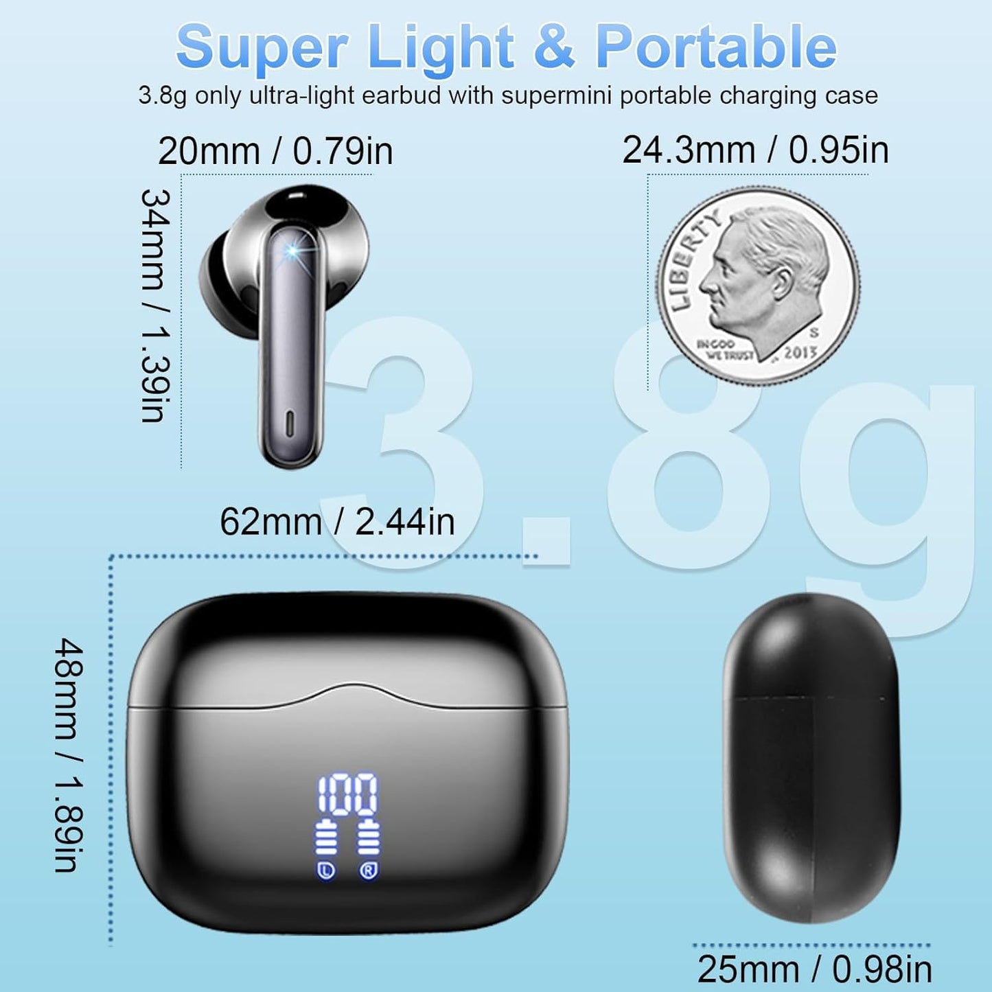 Xinwld Bluetooth Kopfhörer 5.4 In Ear mit 4 ENC,40Std,IP7 Wasserdicht Ohrhörer