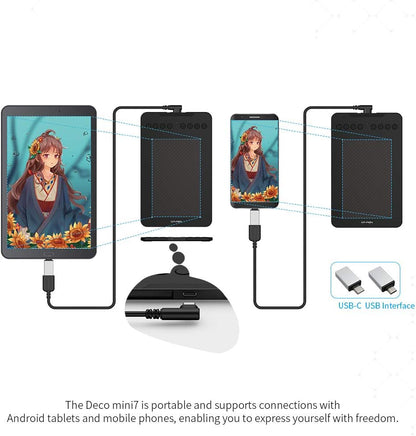 XP-PEN Deco Mini 7 Drawing Tablet Grafiktablett Pen Tablet OSU Spielen Stift Tablett mit 8 Express Tasten unterstützt Smartphone zum Fernunterricht