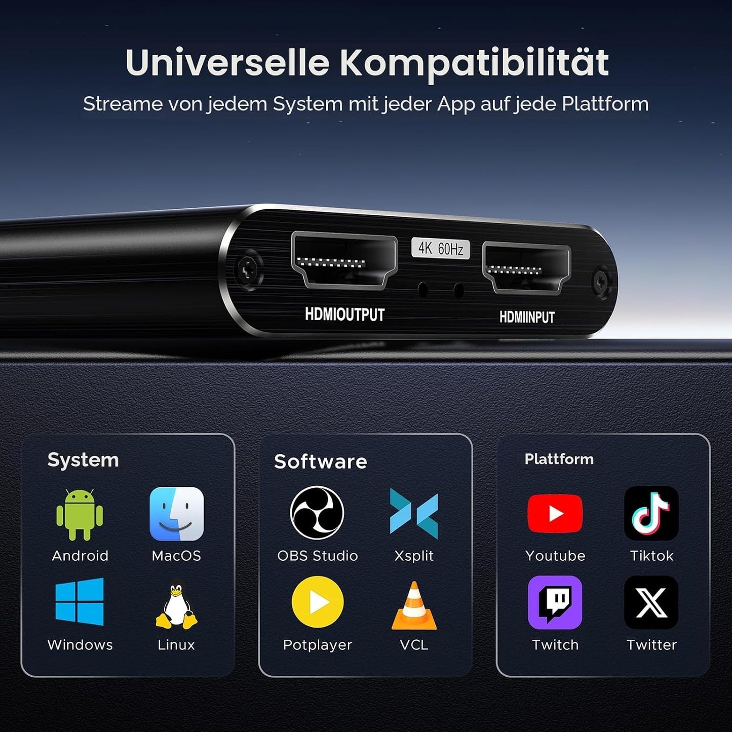 XIIXMASK Video-Capture-Karte, Audio-Video-Capture-Karte, USB 3.0 4K HDMI Loop-Out