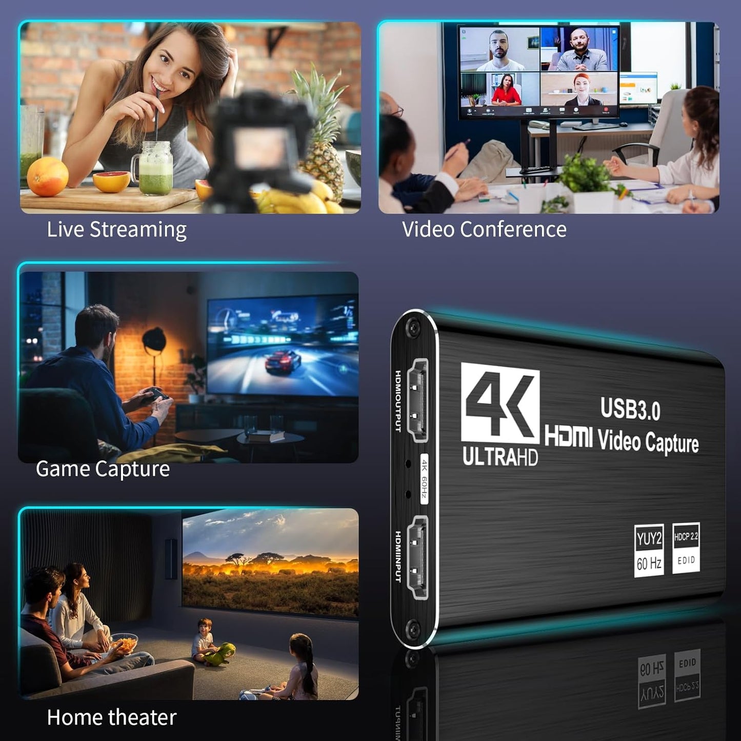 XIIXMASK Video-Capture-Karte, Audio-Video-Capture-Karte, USB 3.0 4K HDMI Loop-Out
