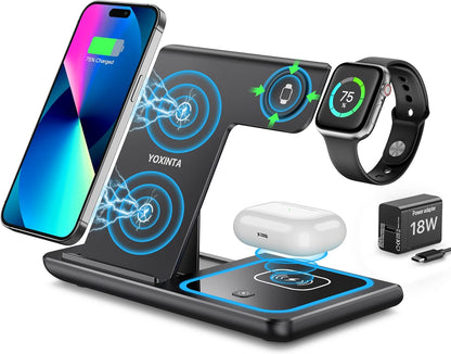 Yoxinta 3-in-1-Ladestation für iPhone 16 15 14 13 12 11 X Pro Max & Apple Watch Schwarz