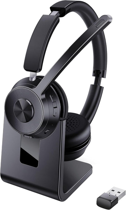 Yukigefe Bluetooth Headset,mit Mikrofon Geräuschunterdrückung Mikrofonstummschaltung und USB-Dongle