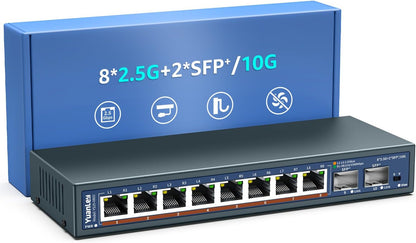 Yuanley 10-Port 2,5G Unmanaged Ethernet Switch, 8 x 2,5G Base-T Ports, 2 x 10G SFP