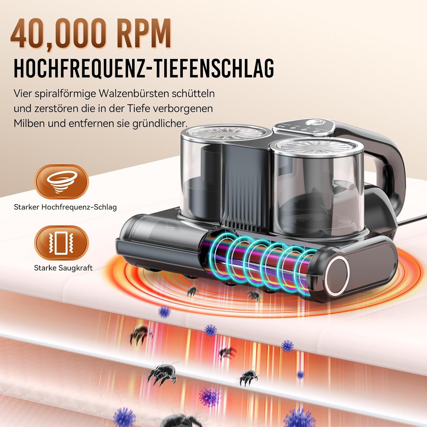YUFAC Milbensauger für matratzen mit UV-Licht, 16Kpa Bettstaubsauger, 500W