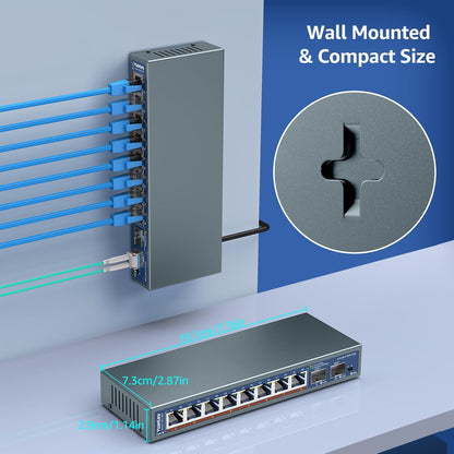 Yuanley 10-Port 2,5G Unmanaged Ethernet Switch, 8 x 2,5G Base-T Ports, 2 x 10G SFP