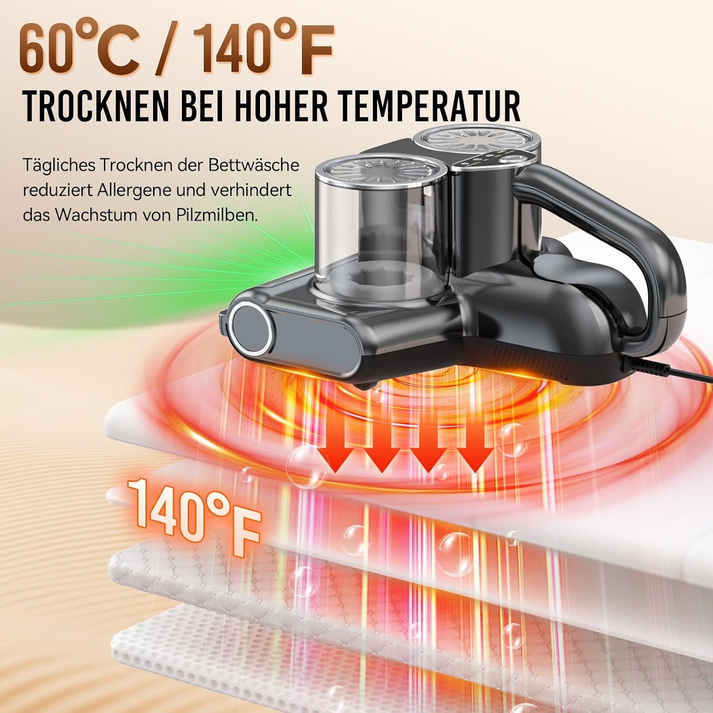 YUFAC Milbensauger für matratzen mit UV-Licht, 16Kpa Bettstaubsauger, 500W