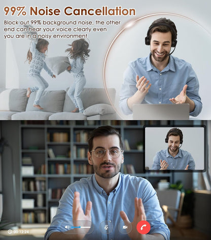 Yukigefe Bluetooth Headset,mit Mikrofon Geräuschunterdrückung Mikrofonstummschaltung und USB-Dongle