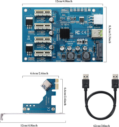 YABOANG PCI-E 1X bis 4 PCI-E 1X-Steckplätze, PCI Express Multiplier Riser Card Bitcoin Miner Device