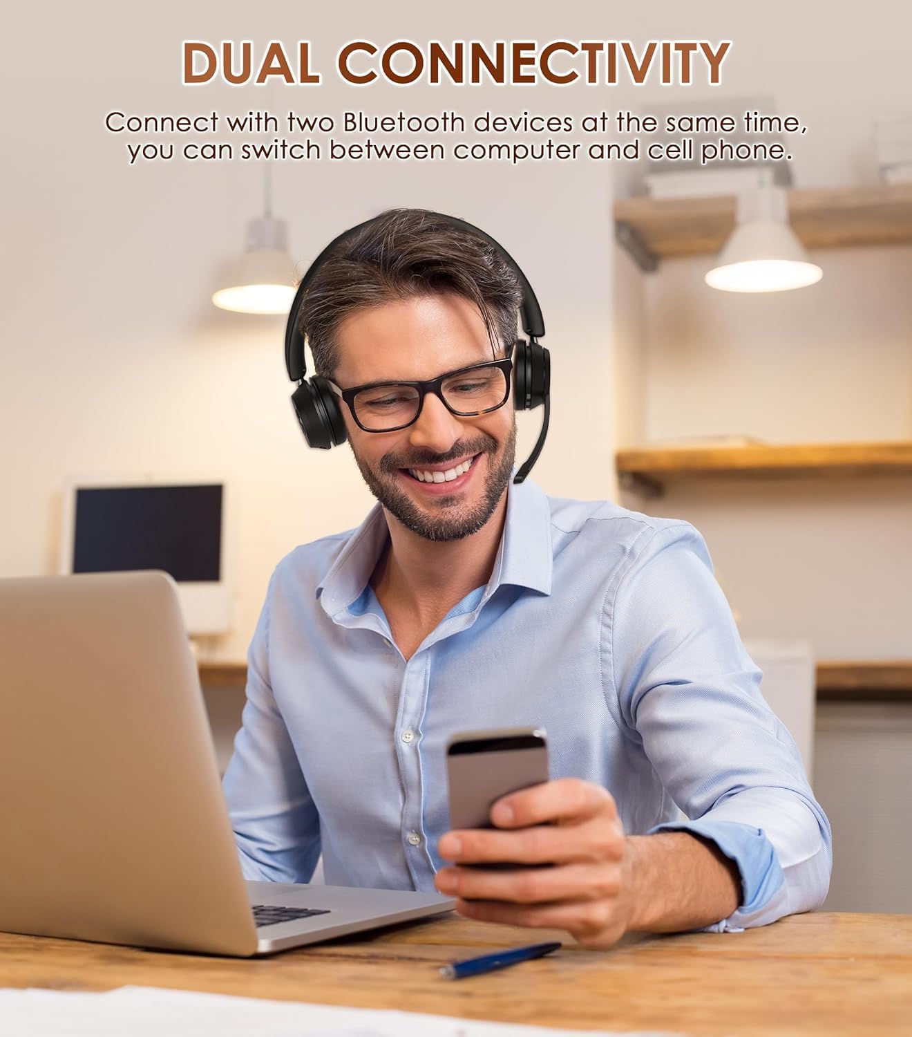 Yukigefe Bluetooth Headset,mit Mikrofon Geräuschunterdrückung Mikrofonstummschaltung und USB-Dongle