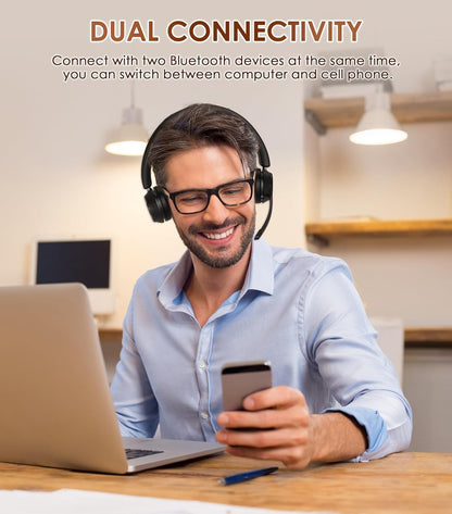 Yukigefe Bluetooth Headset,mit Mikrofon Geräuschunterdrückung Mikrofonstummschaltung und USB-Dongle