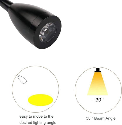 Youngine 3W Leselampe am Bett, Flexible 3W LED mit Schalter und Stecker,(Schwarz-warmes Weiß) 