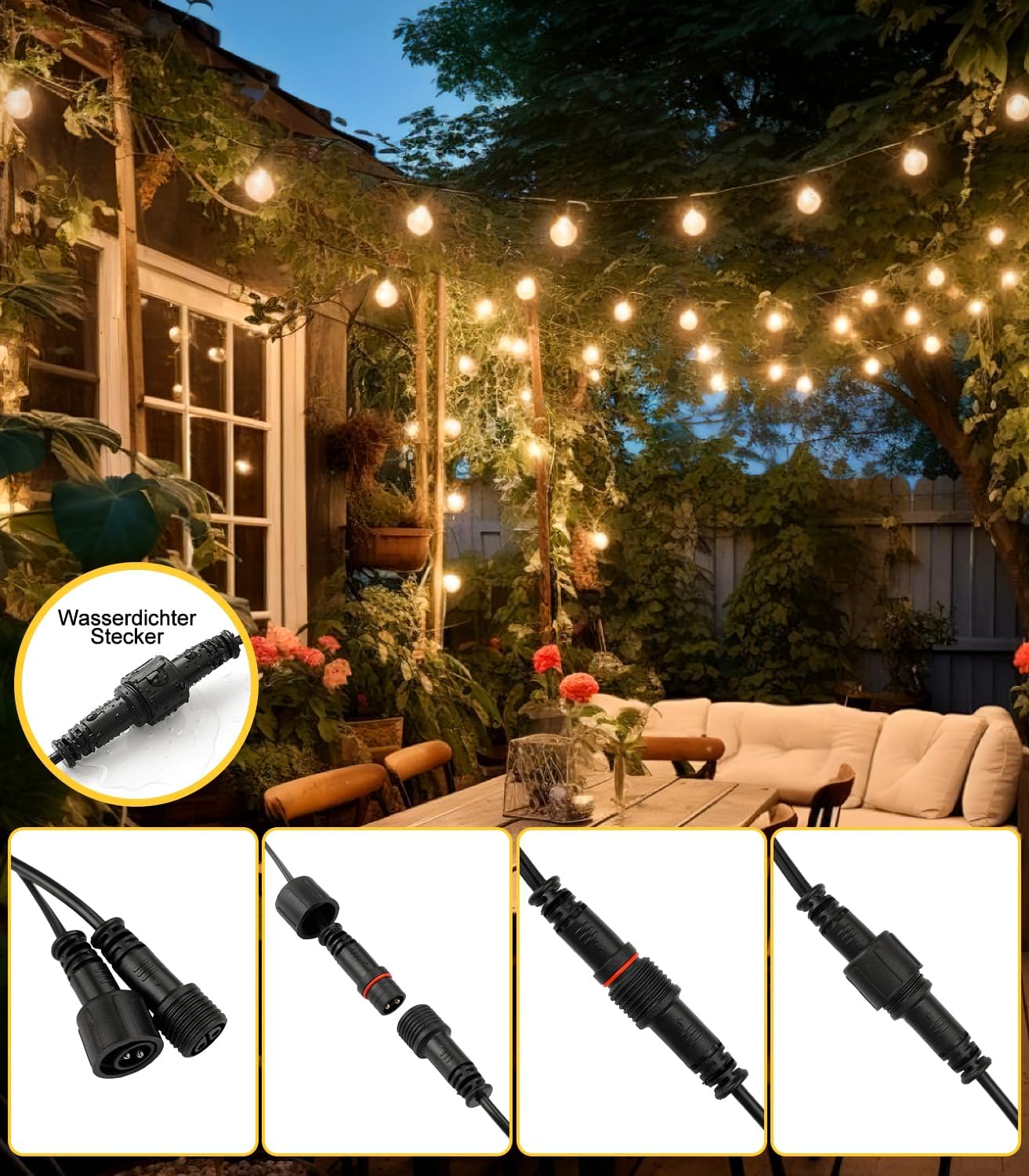 YRATERVSR Lichterkette Außen LED Strom Outdoor 30M G40 Glühbirnen