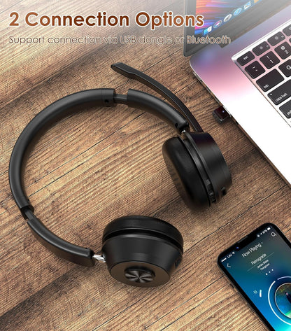 Yukigefe Bluetooth Headset,mit Mikrofon Geräuschunterdrückung Mikrofonstummschaltung und USB-Dongle