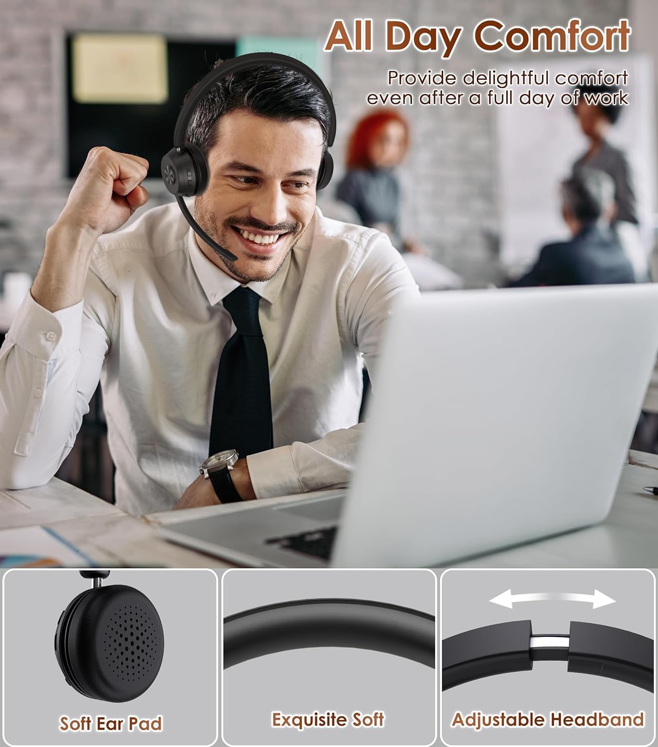 Yukigefe Bluetooth Headset,mit Mikrofon Geräuschunterdrückung Mikrofonstummschaltung und USB-Dongle