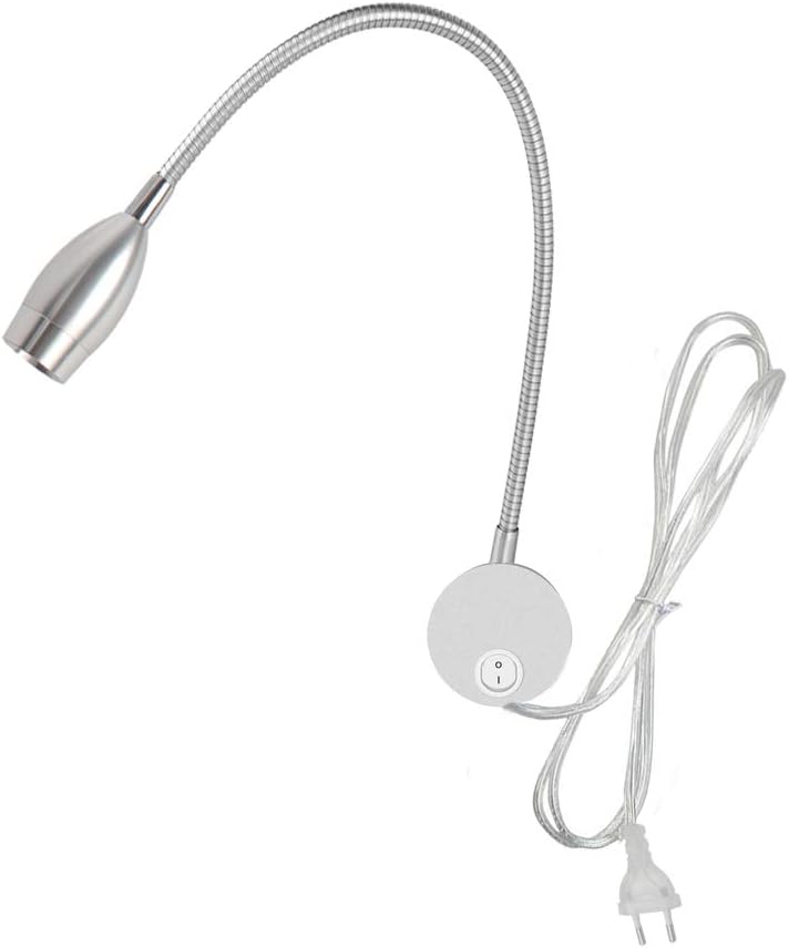 Youngine 3W LED Leselampe am Bett, Flexible mit Schalter und Stecker,3000K (Silber-warmes Weiß)