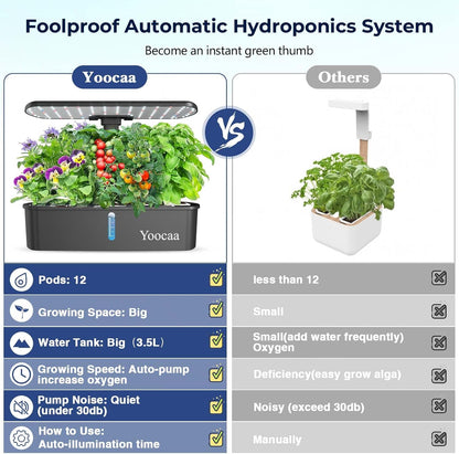 Yoocaa Hydroponisches Anzuchtsystem für 12 Pflanzen Indoor-Kräutergarten mit Timer
