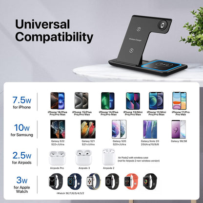 Yoxinta 3-in-1-Ladestation für iPhone 16 15 14 13 12 11 X Pro Max & Apple Watch Schwarz