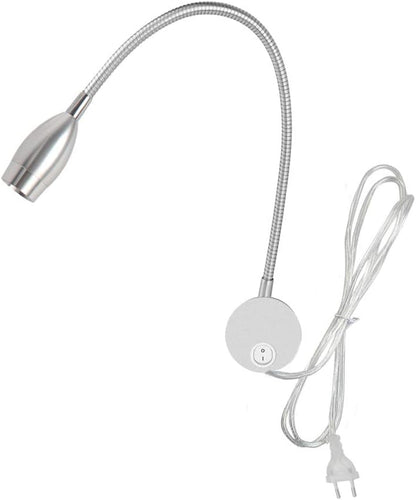 Youngine 3W Leselampe am Bett,Flexible 3W LED mit Schalter und Stecker  6000K (Silber-kühles Weiß)