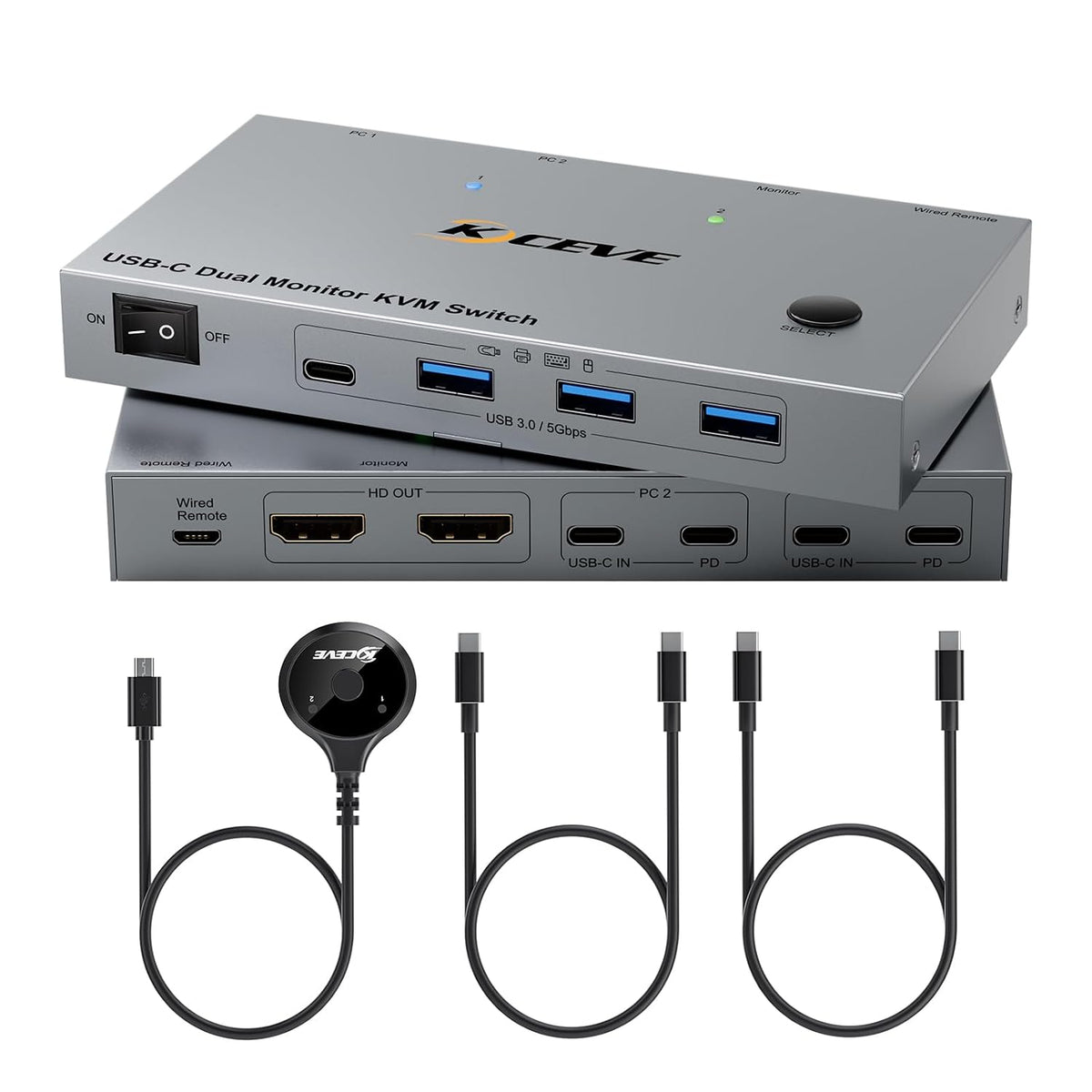 KVM Switch 2 PC 2 Monitore USB C USB 3.0 KVM Switch Dual Monitor HDMI 4K@60Hz für 2 Laptops,