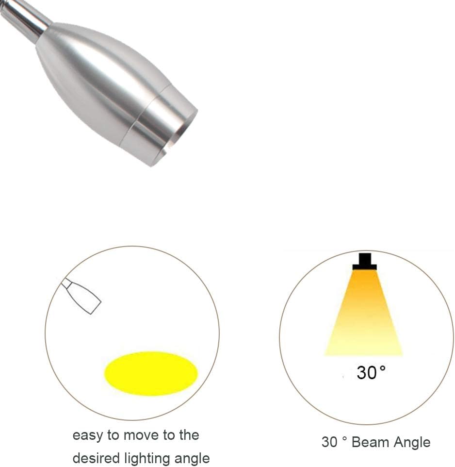 Youngine 3W LED Leselampe am Bett, Flexible mit Schalter und Stecker,3000K (Silber-warmes Weiß)