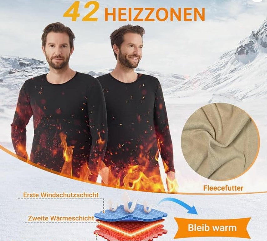 Herren Winter Beheizbare Kleidung: mit 2 Powerbank 42 Zonen Beheizte 3 Gang