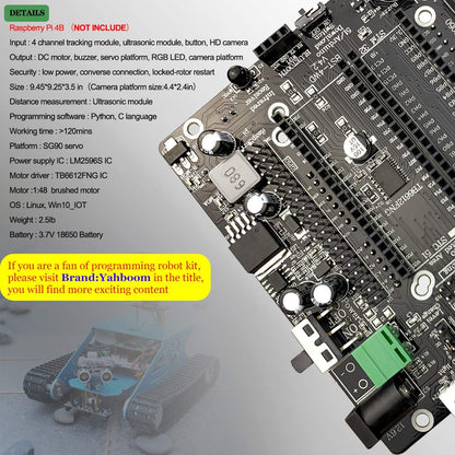 Yahboom Raspberry Pi Robotic mit Kamera Programmierbares AI Tank Robot Kit