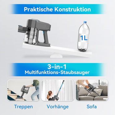 YISORA Akku Staubsauger, 25000Pa/175W/50Min Kabellos, Anti-Tangle-Bürste und Selbststehend