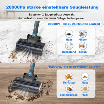 YISORA Akku Staubsauger, 20000pa Ultraleichter  Kabellos, 40 Min Laufzeit