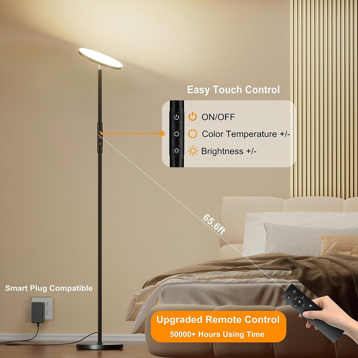 LED Stehlampe Deckenfluter, 3600LM 36W Super Hell Dimmbar Stehlampe Wohnzimmer 2700K-6500K