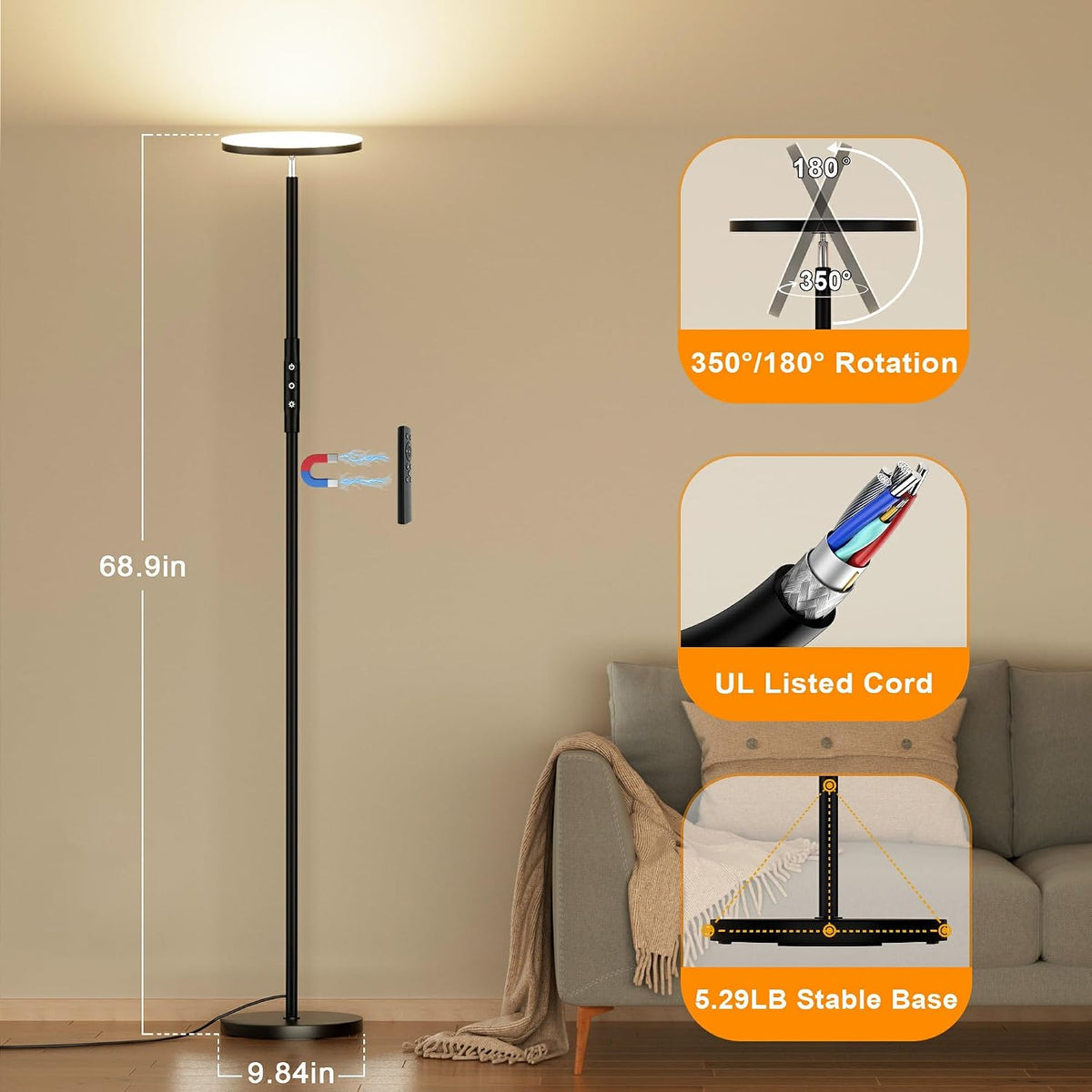 LED Stehlampe Deckenfluter, 3600LM 36W Super Hell Dimmbar Stehlampe Wohnzimmer 2700K-6500K