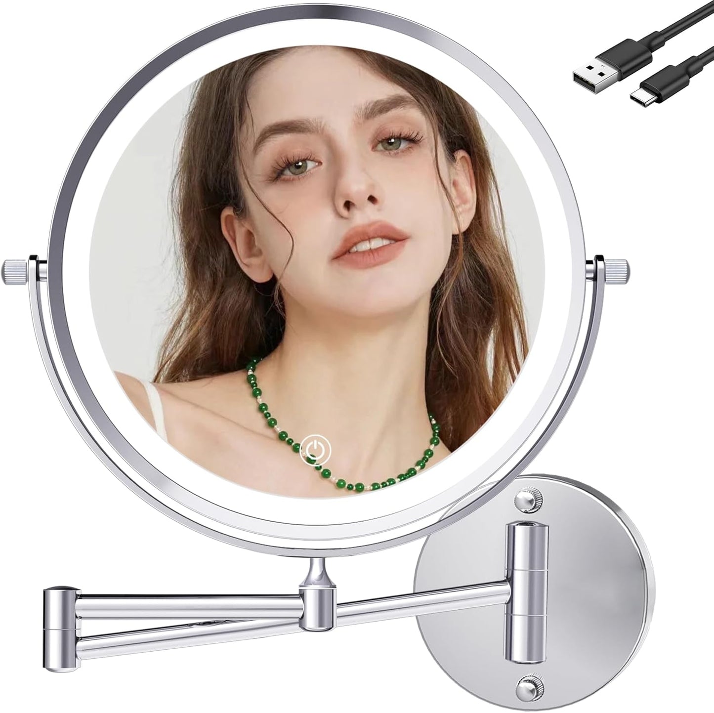 YNGTOUE 23cm Wand kosmetikspiegel mit Beleuchtung,Chrom 10x vergrößerung Badezimmer Rasierspiegel