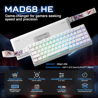 YUNZII MAD68 60% Kabelgebunden Gaming-Tastatur mit Magnet-Switches ,8000 Hz,(Weiß)