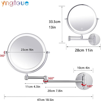 YNGTOUE 23cm Wand kosmetikspiegel mit Beleuchtung,Chrom 10x vergrößerung Badezimmer Rasierspiegel