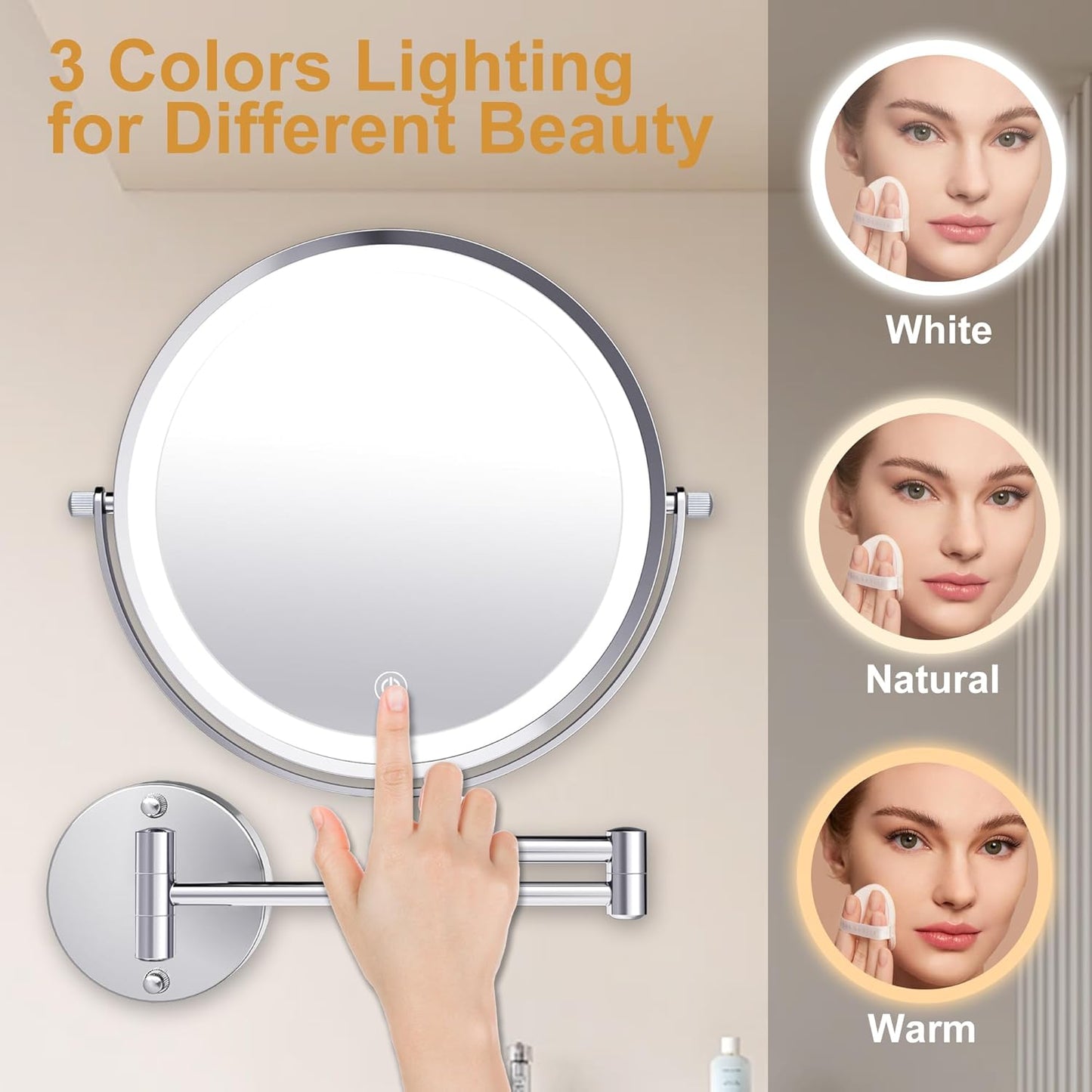 YNGTOUE 23cm Wand kosmetikspiegel mit Beleuchtung,Chrom 10x vergrößerung Badezimmer Rasierspiegel