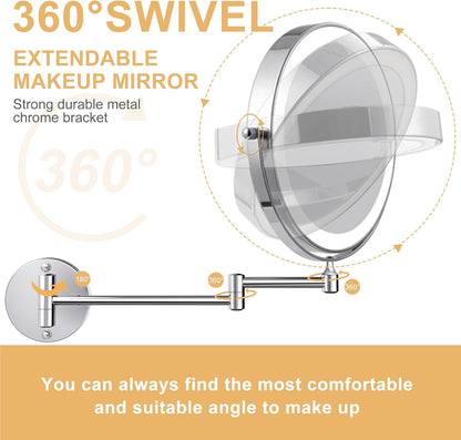 YNGTOUE 23cm Wand kosmetikspiegel mit Beleuchtung,Chrom 10x vergrößerung Badezimmer Rasierspiegel