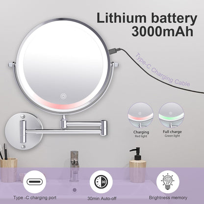 YNGTOUE 23cm Wand kosmetikspiegel mit Beleuchtung,Chrom 10x vergrößerung Badezimmer Rasierspiegel