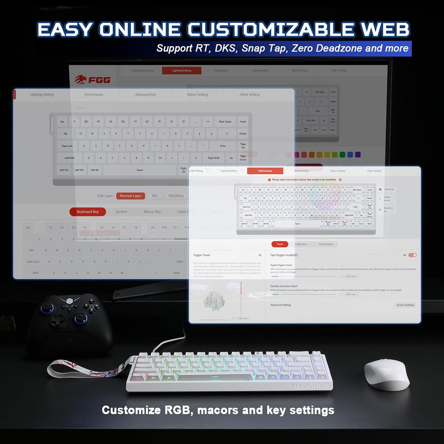 YUNZII MAD68 60% Kabelgebunden Gaming-Tastatur mit Magnet-Switches ,8000 Hz,(Weiß)