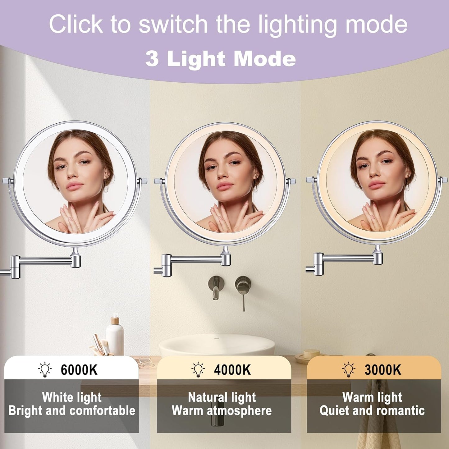 YNGTOUE 23cm Wand kosmetikspiegel mit Beleuchtung,Chrom 10x vergrößerung Badezimmer Rasierspiegel