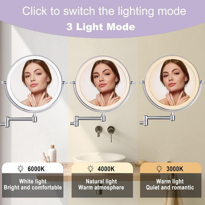 YNGTOUE 23cm Wand kosmetikspiegel mit Beleuchtung,Chrom 10x vergrößerung Badezimmer Rasierspiegel