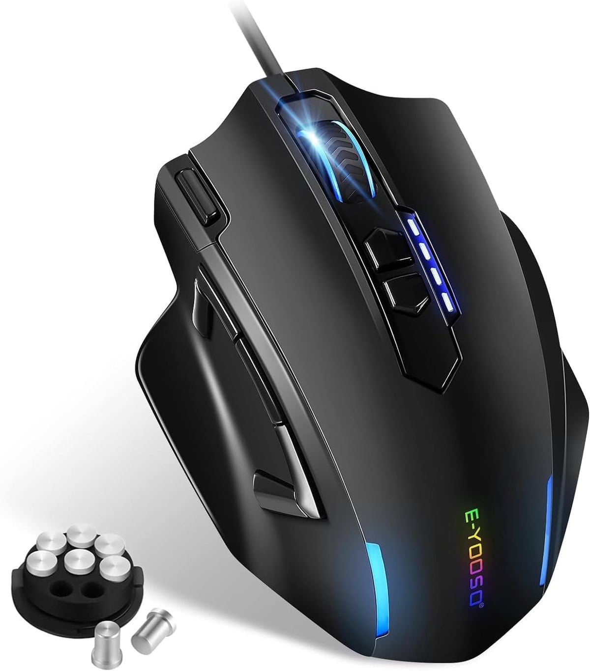 E-Yooso MMO Gaming Maus, kabelgebundene optisch,12.400 DPI, 11 programmierbare Tasten mit 5 Seitentasten,