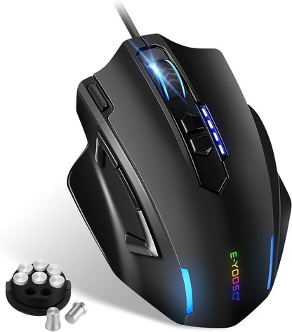 E-Yooso MMO Gaming Maus, kabelgebundene optisch,12.400 DPI, 11 programmierbare Tasten mit 5 Seitentasten,