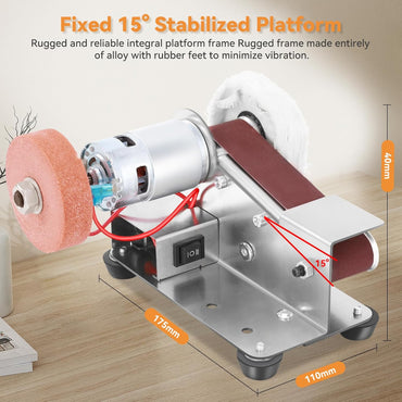 Yofuly Mini Bandschleifer, Doppelschleifer 7-Stufig Verstellbarer Polierer mit 330 * 30 mm Schleifbänder