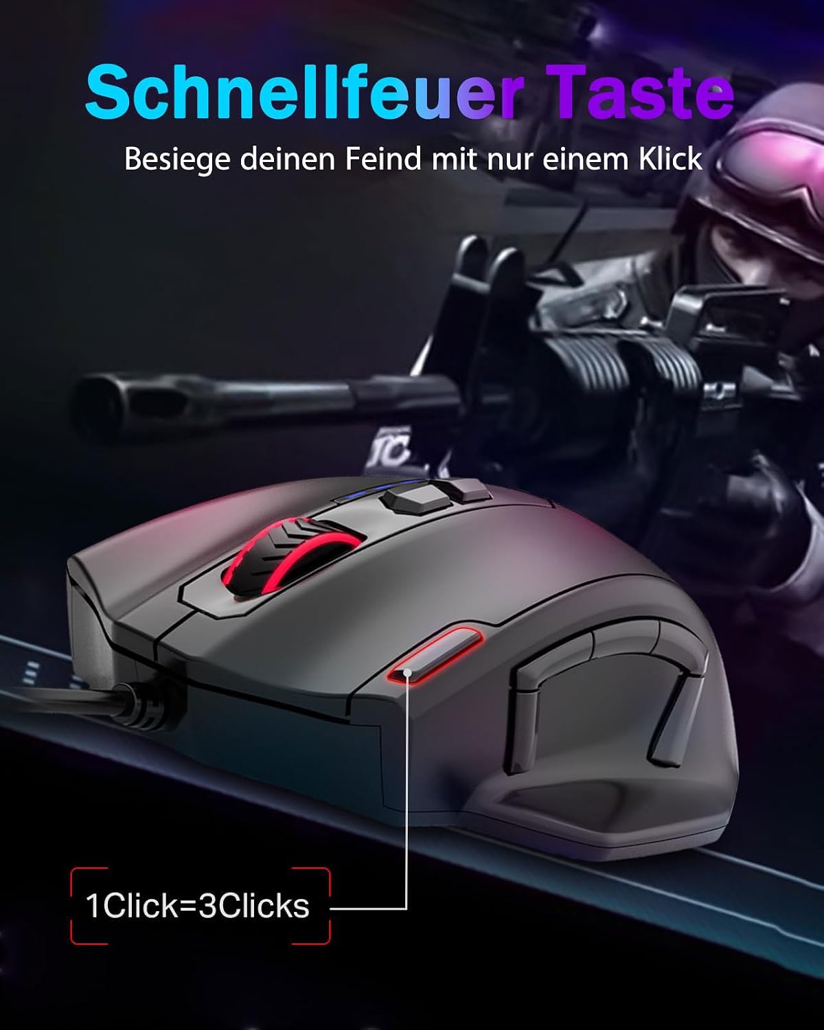 E-Yooso MMO Gaming Maus, kabelgebundene optisch,12.400 DPI, 11 programmierbare Tasten mit 5 Seitentasten,