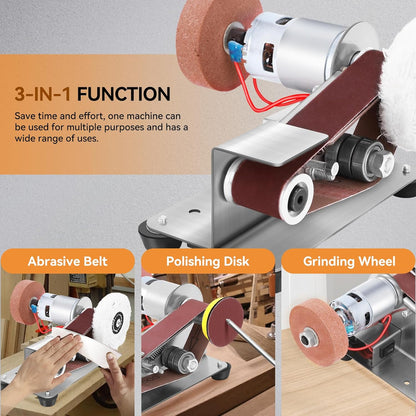 Yofuly Mini Bandschleifer, Doppelschleifer 7-Stufig Verstellbarer Polierer mit 330 * 30 mm Schleifbänder