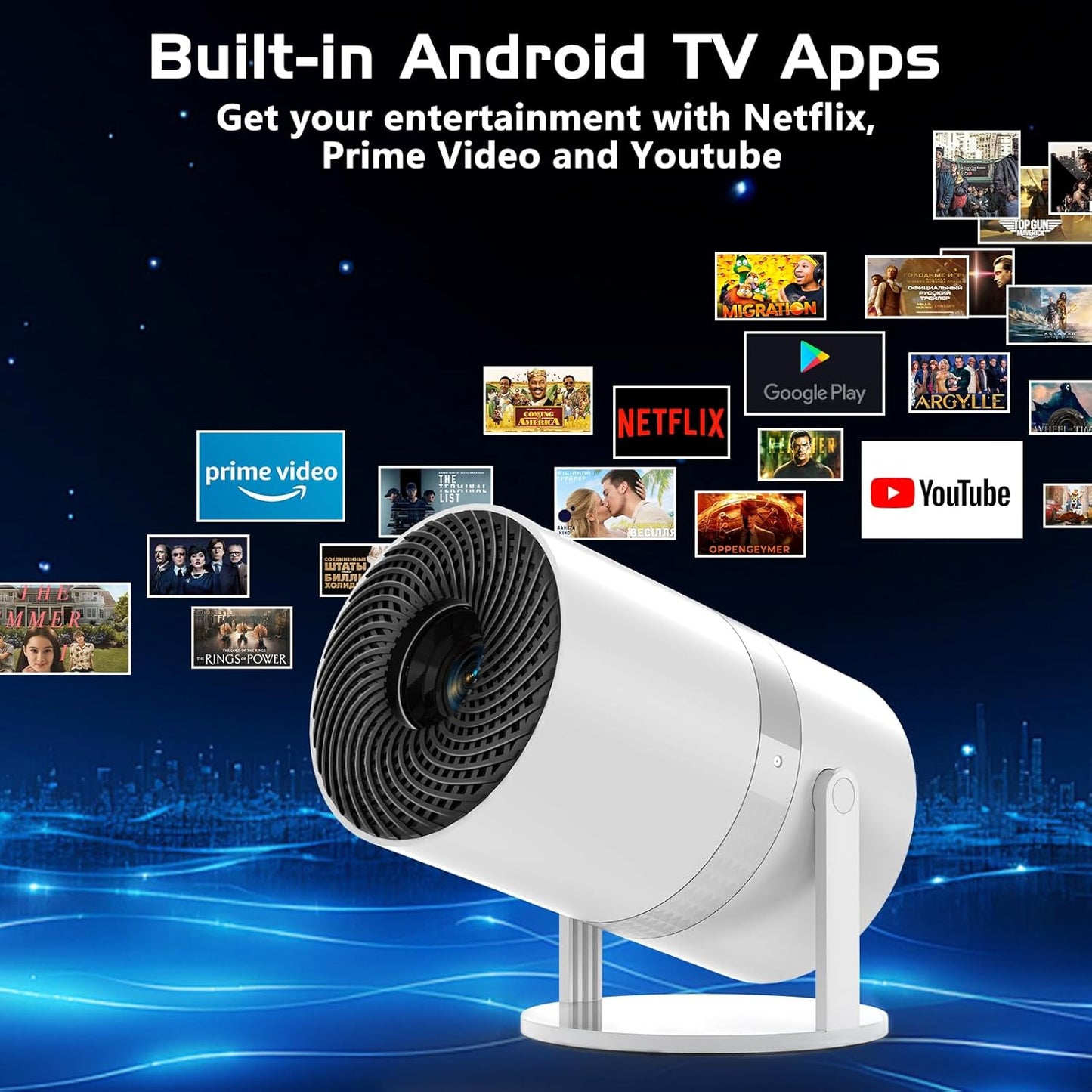 Yooyaa Mini Beamer Auto Trapezkorrektur mit Android OS, 210° Full HD 1080P,Heimkino